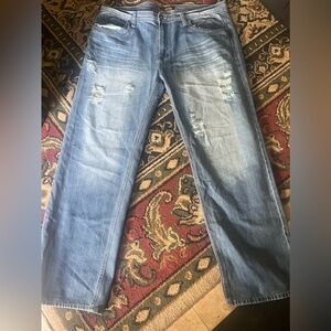 Men's Relaxed Fit Distressed Jeans - Light Blue